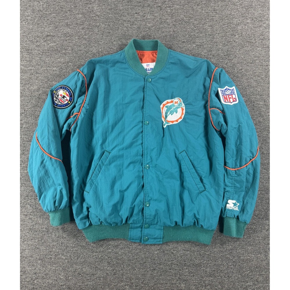 Vintage Miami Dolphins Jacket Mens XL Teal NFL Football Starter Pro Line 90s - Picture 1 of 12